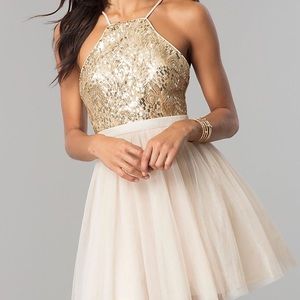 Sequin-Bodice Short Tulle Homecoming Dress
